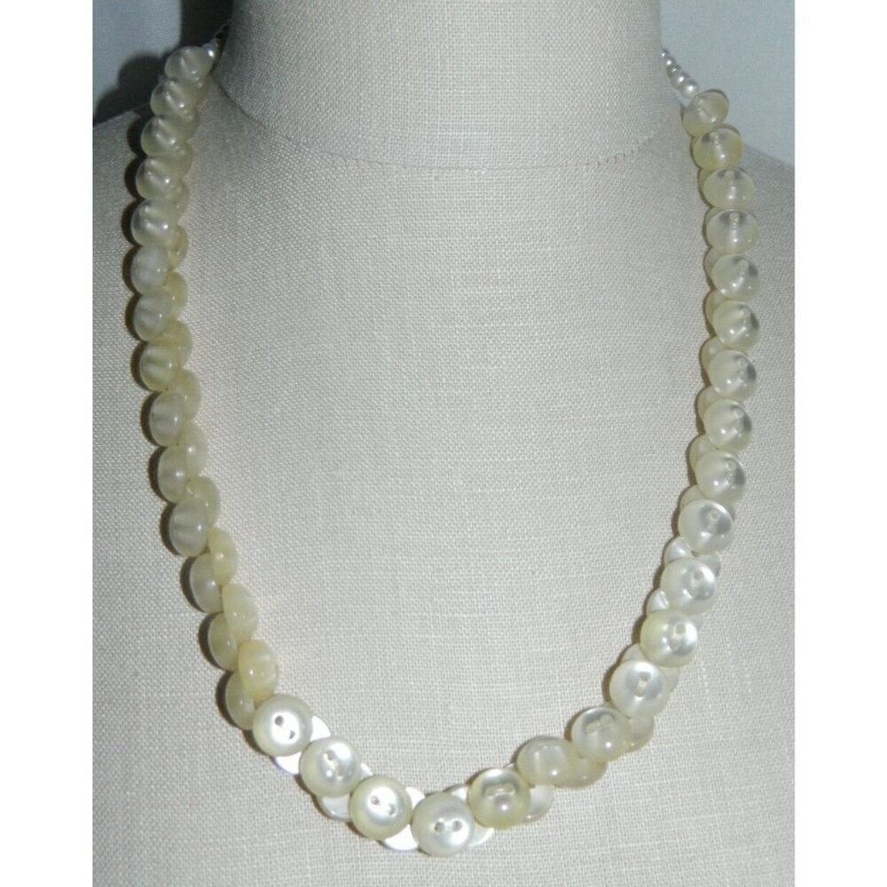 VTG Mother of Pearl Lucite Button Choker Necklace - 23" - 67 Buttons Total